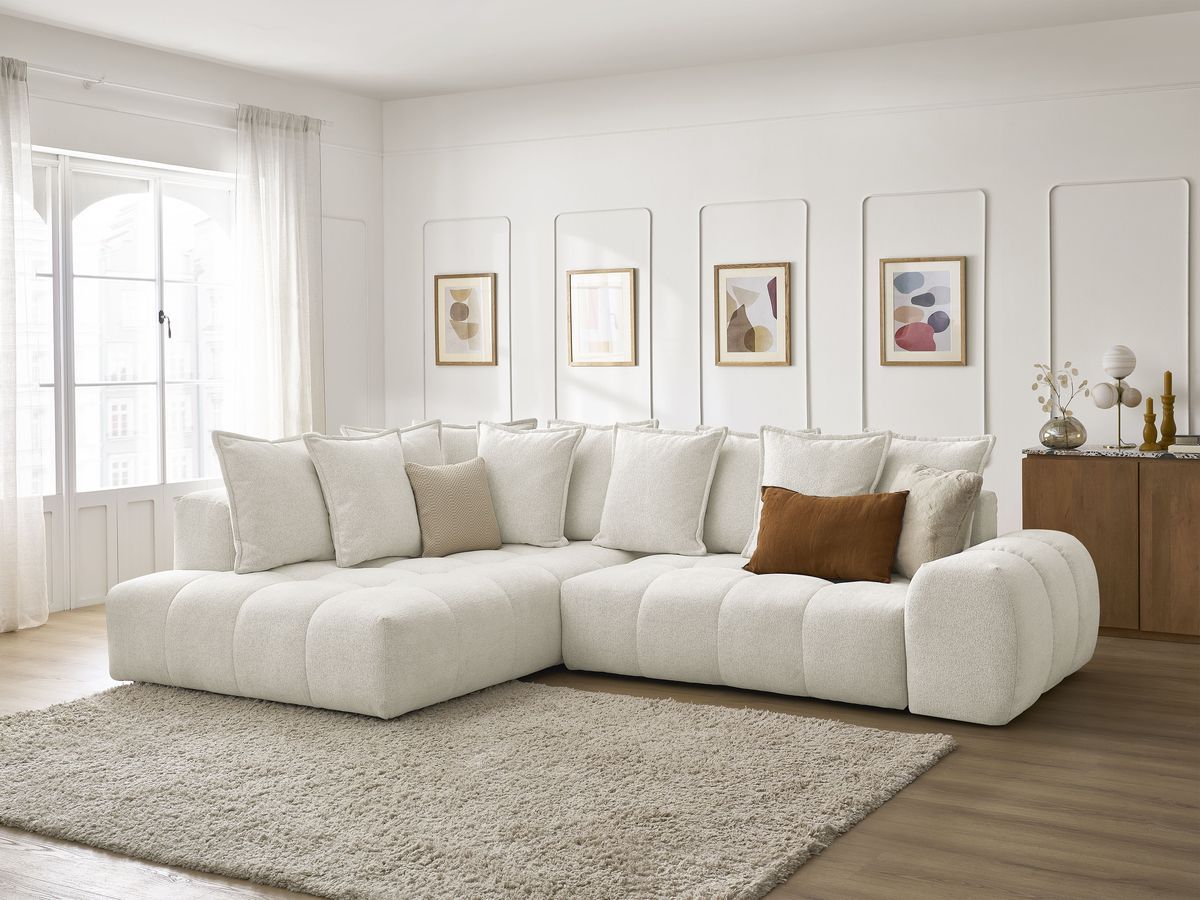 Canapé d'angle L convertible coffre EVEREST tissu chiné