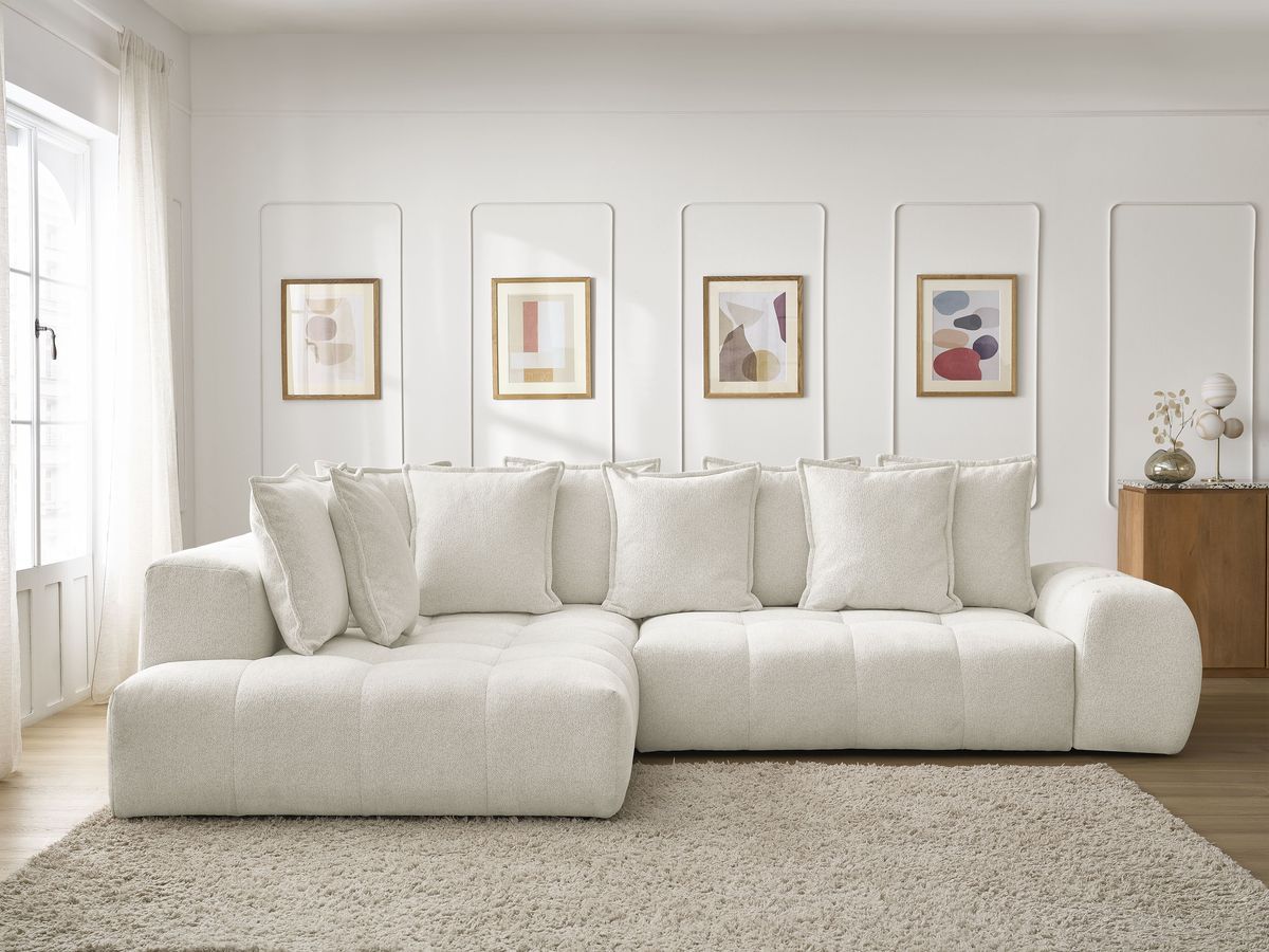 Canapé d'angle L convertible coffre EVEREST tissu chiné blanc angle gauche BOBOCHIC 3 places - Vue supplémentaire 3