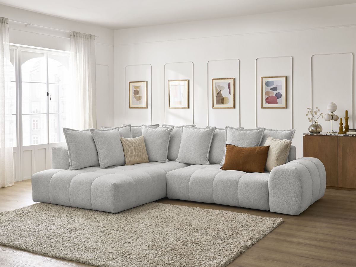 Canapé d'angle L convertible coffre EVEREST tissu chiné