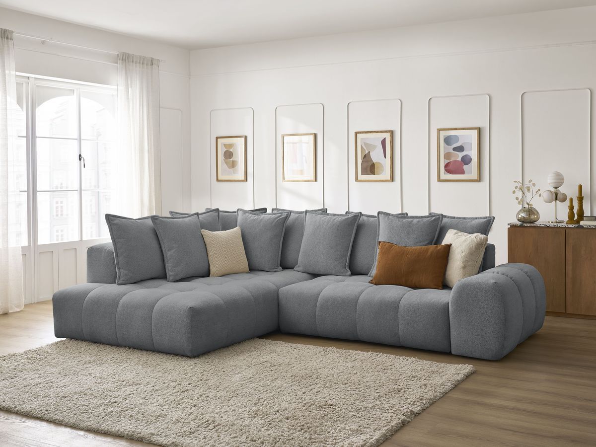 Canapé d'angle L convertible coffre EVEREST tissu chiné
