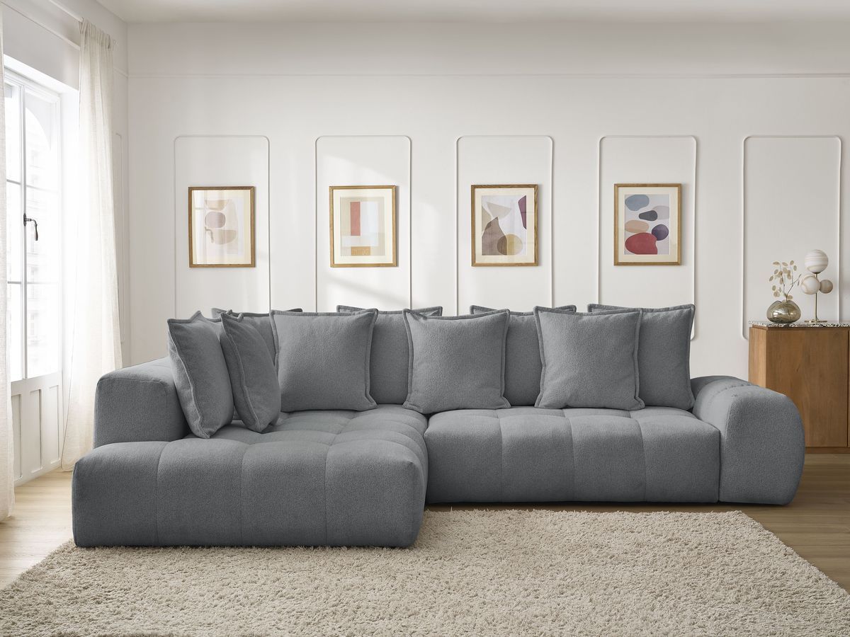 Canapé d'angle L convertible coffre EVEREST tissu chiné