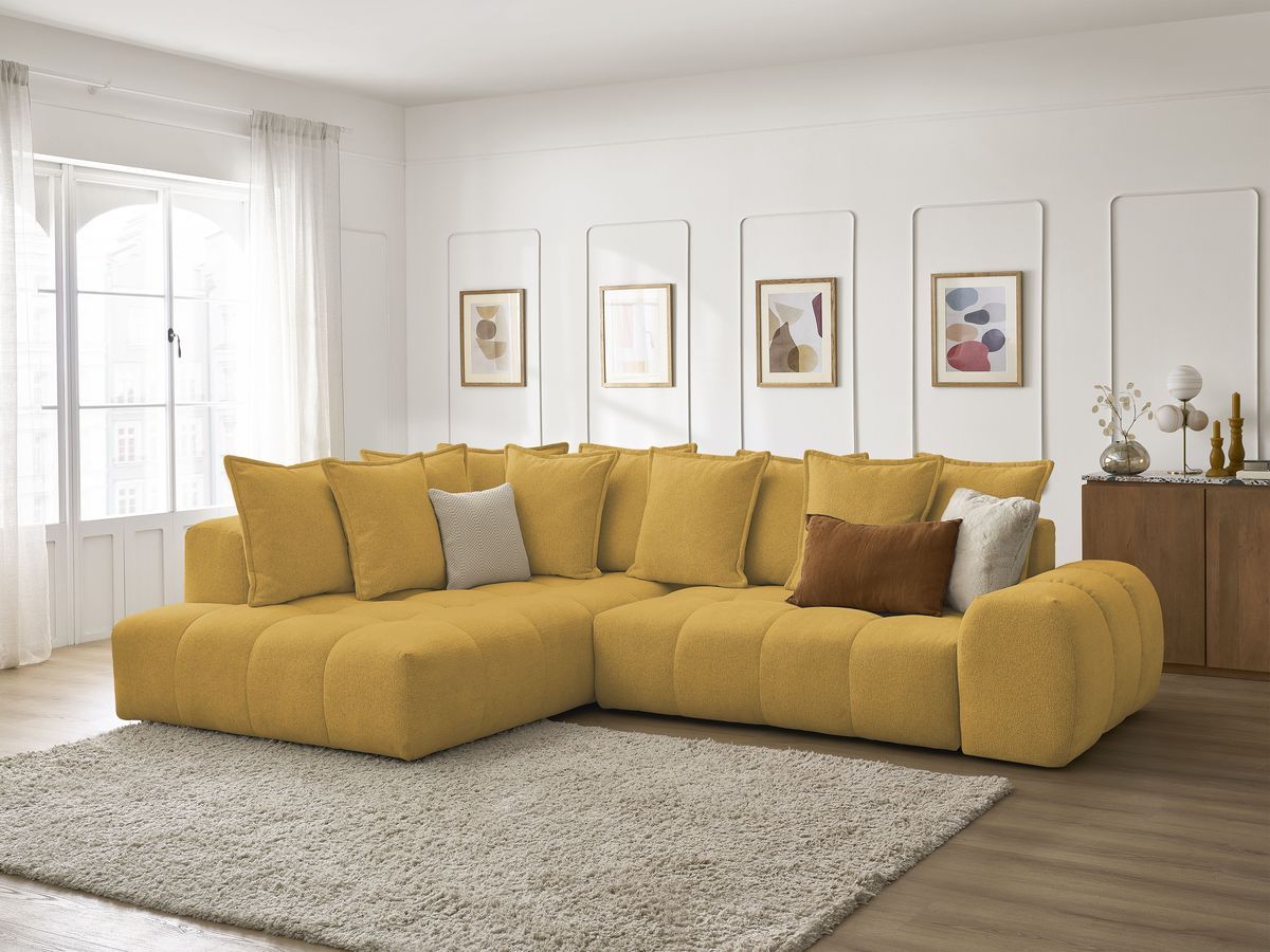 Canapé d'angle L convertible coffre EVEREST tissu chiné