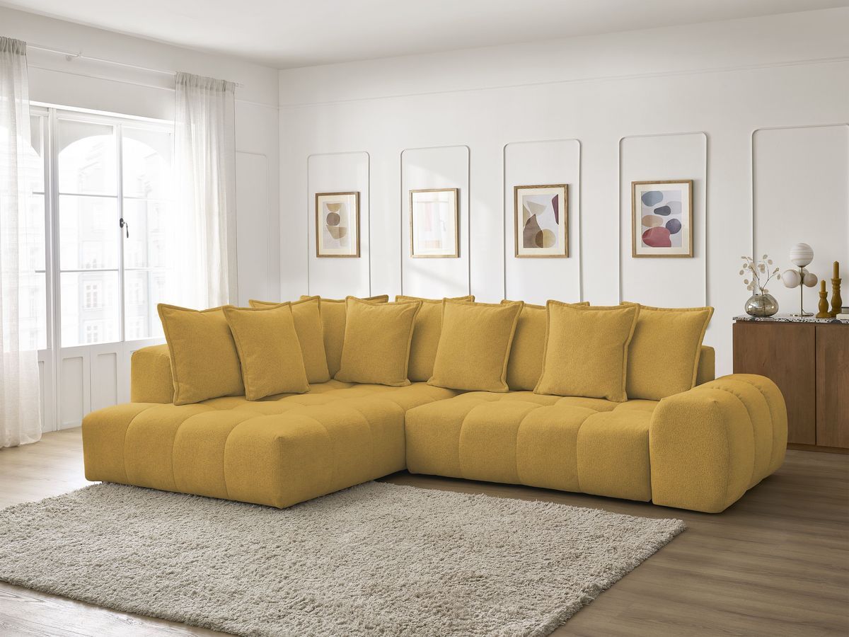 Canapé d'angle L convertible coffre EVEREST tissu chiné