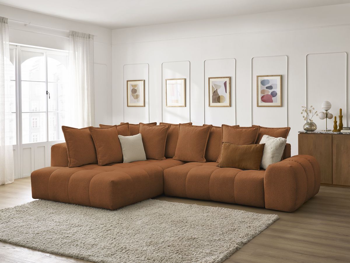 Canapé d'angle L convertible coffre EVEREST tissu chiné