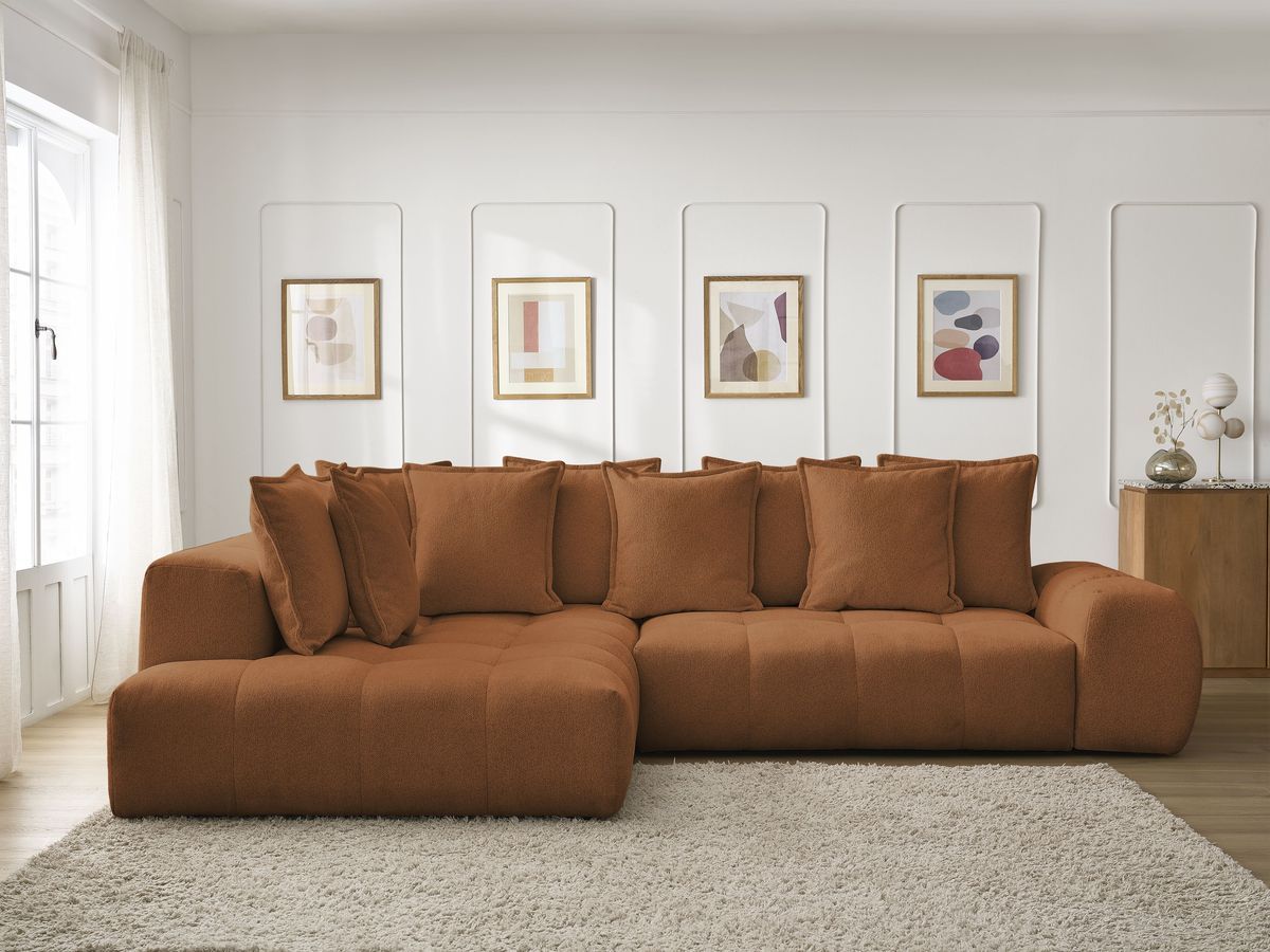 Canapé d'angle L convertible coffre EVEREST tissu chiné orange angle gauche BOBOCHIC 3 places - Vue supplémentaire 3