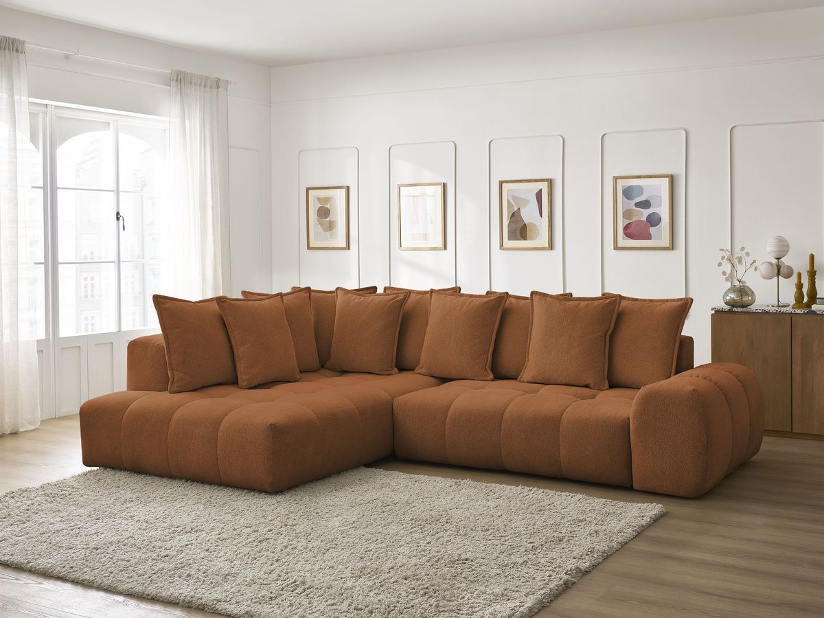 Canapé d'angle L convertible coffre EVEREST tissu chiné