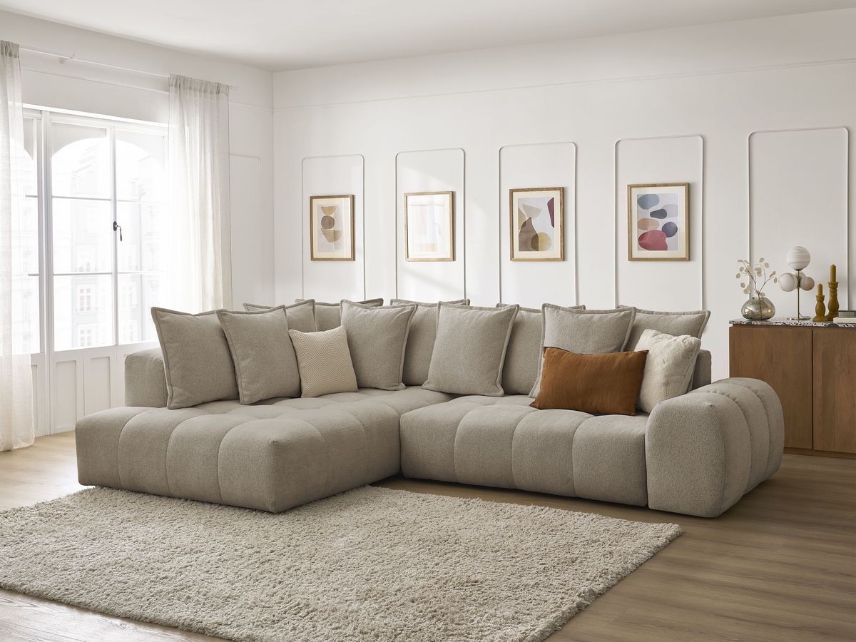 Canapé d'angle L convertible coffre EVEREST tissu chiné