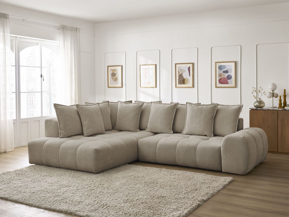 Canapé d'angle L convertible coffre EVEREST tissu chiné