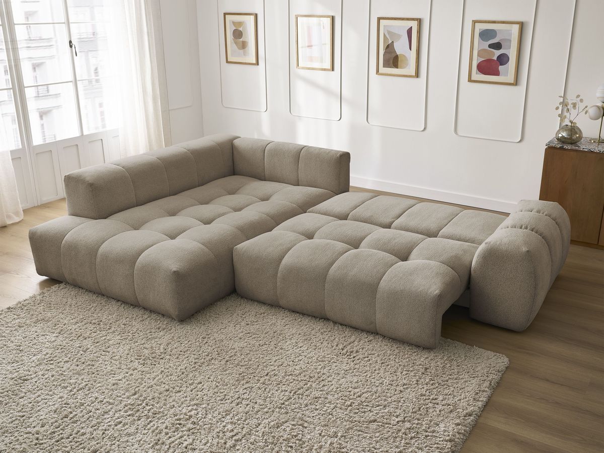 Canapé d'angle L convertible coffre EVEREST tissu chiné