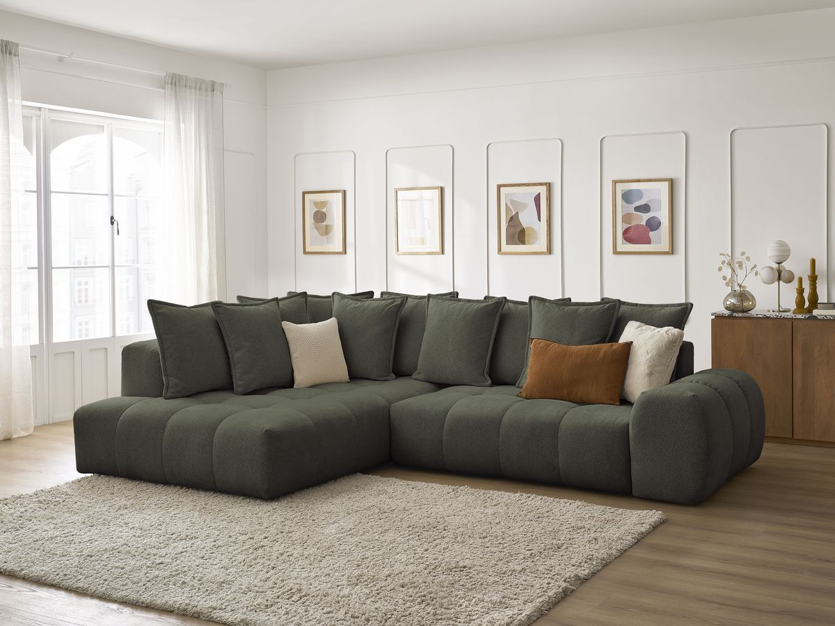Canapé d'angle L convertible coffre EVEREST tissu chiné