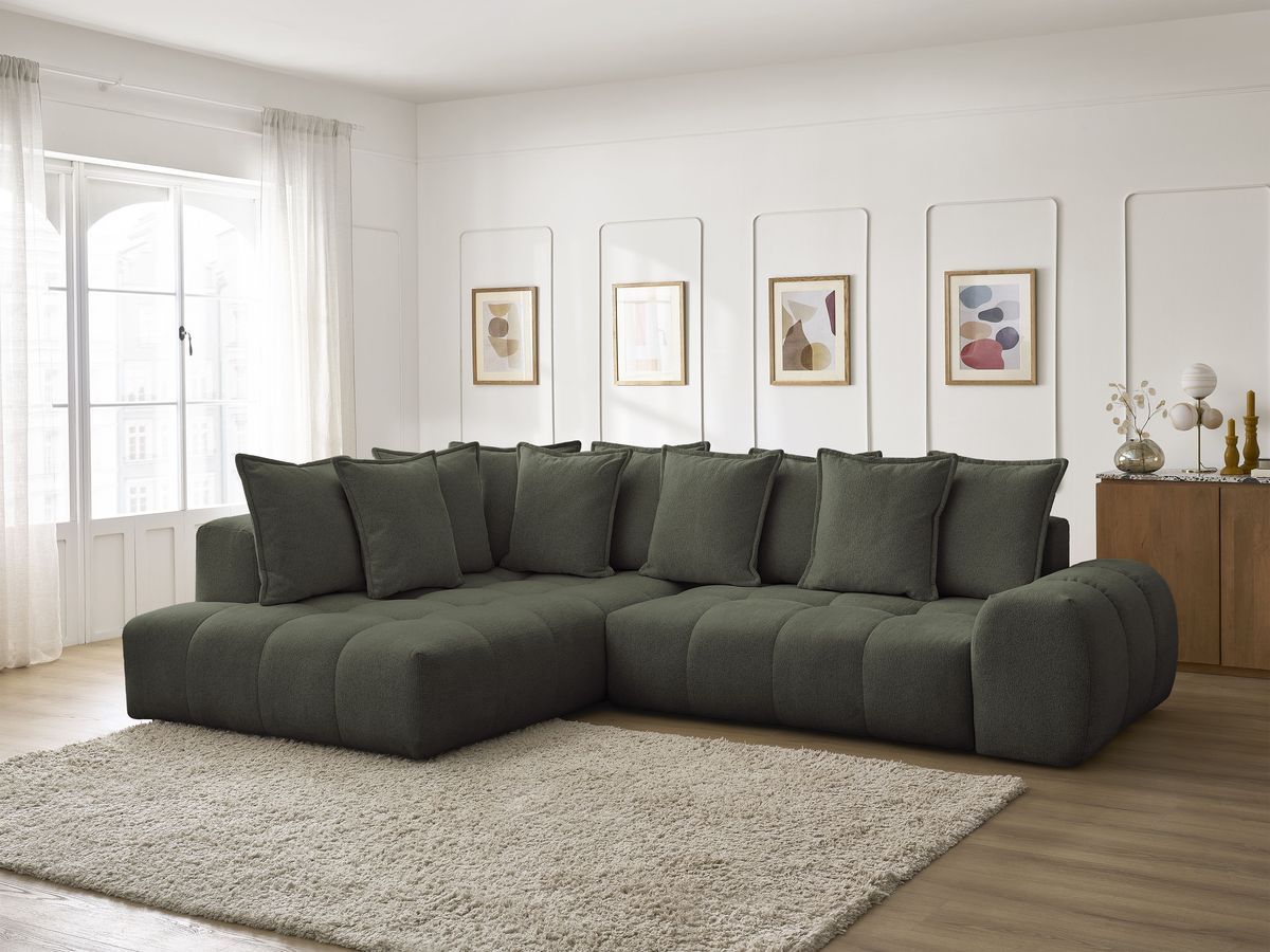 Canapé d'angle L convertible coffre EVEREST tissu chiné