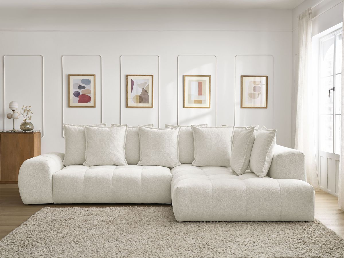 Canapé d'angle L convertible coffre EVEREST tissu chiné blanc angle droit BOBOCHIC 3 places - Vue supplémentaire 3