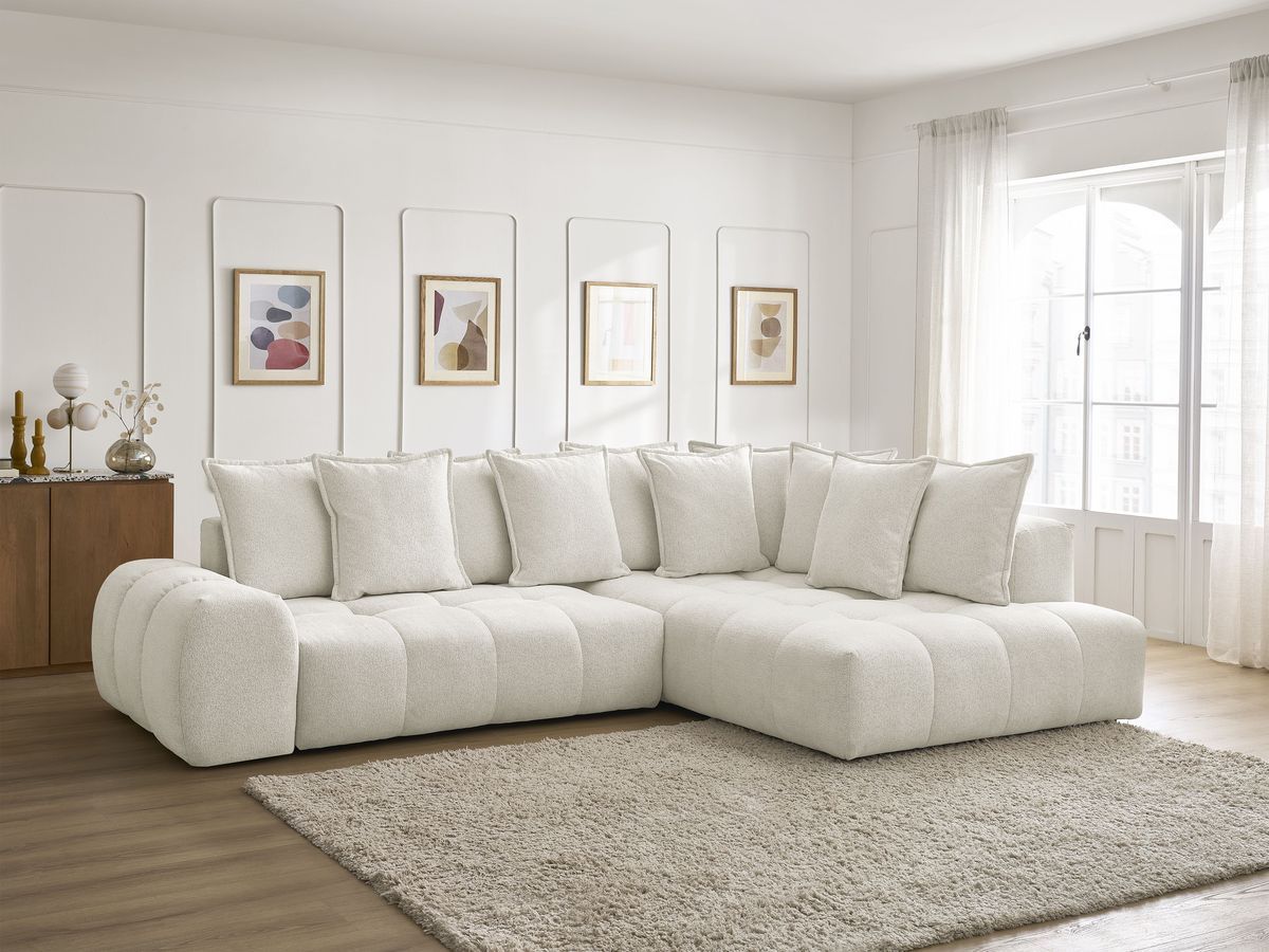 Canapé d'angle L convertible coffre EVEREST tissu chiné