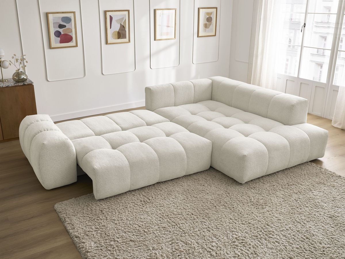 Canapé d'angle L convertible coffre EVEREST tissu chiné
