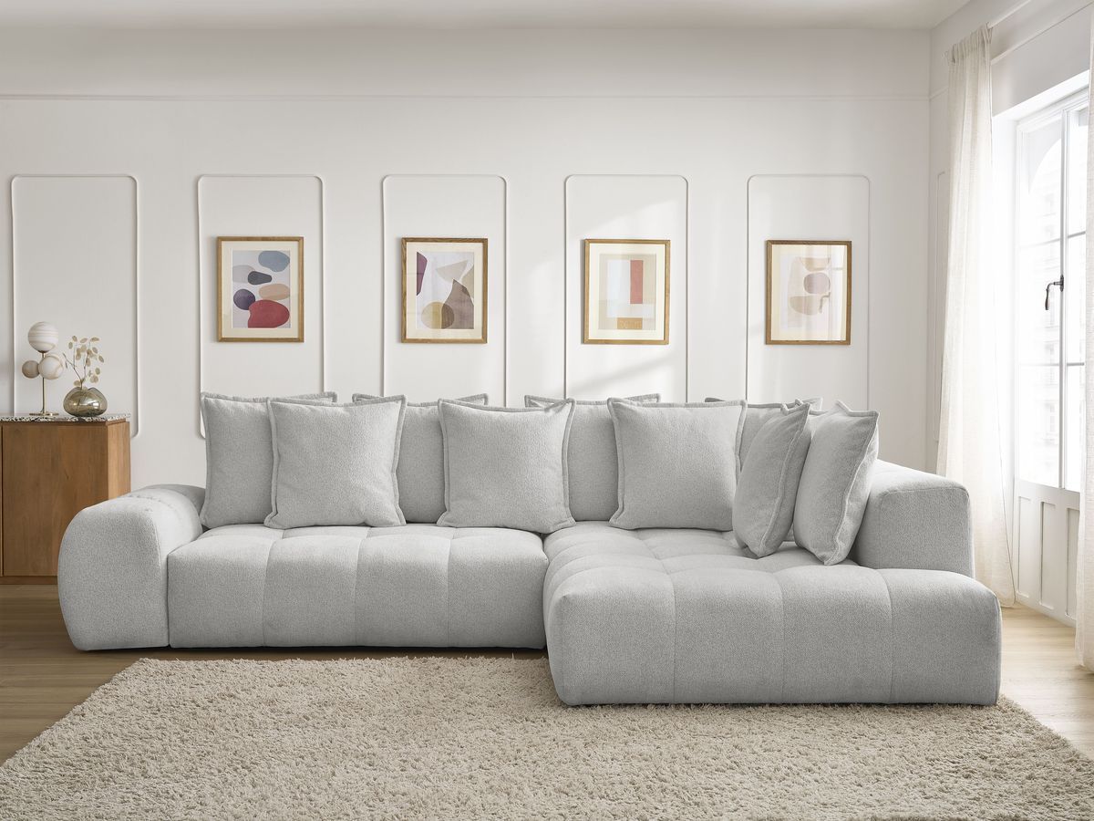 Canapé d'angle L convertible coffre EVEREST tissu chiné gris clair angle droit BOBOCHIC 3 places - Vue supplémentaire 3