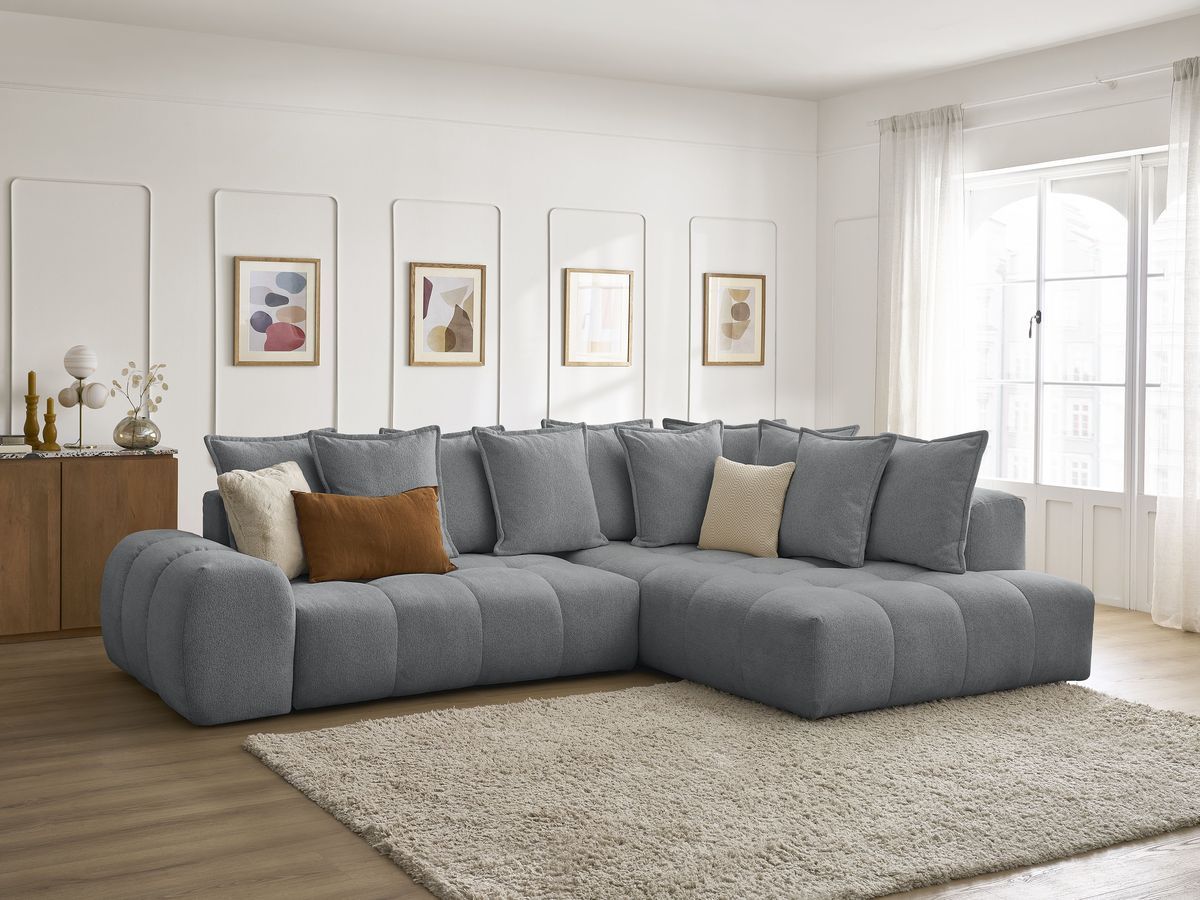 Canapé d'angle L convertible coffre EVEREST tissu chiné
