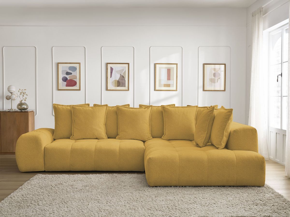 Canapé d'angle L convertible coffre EVEREST tissu chiné jaune angle droit BOBOCHIC 3 places - Vue supplémentaire 3