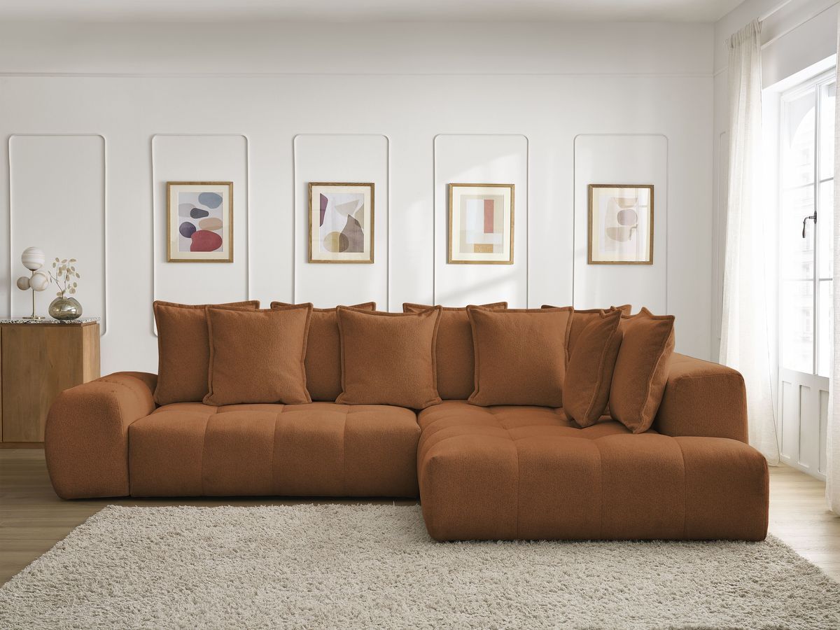 Canapé d'angle L convertible coffre EVEREST tissu chiné orange angle droit BOBOCHIC 3 places - Vue supplémentaire 3