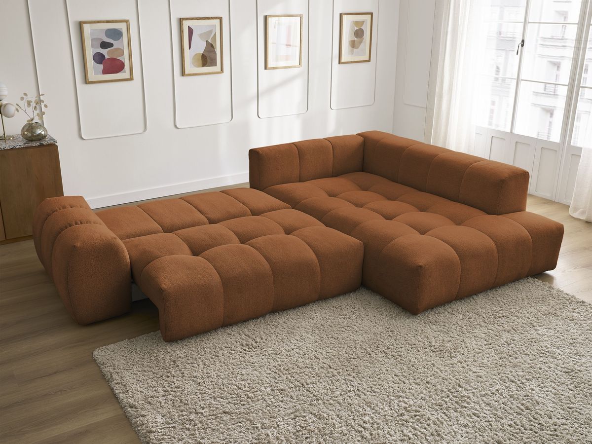 Canapé d'angle L convertible coffre EVEREST tissu chiné