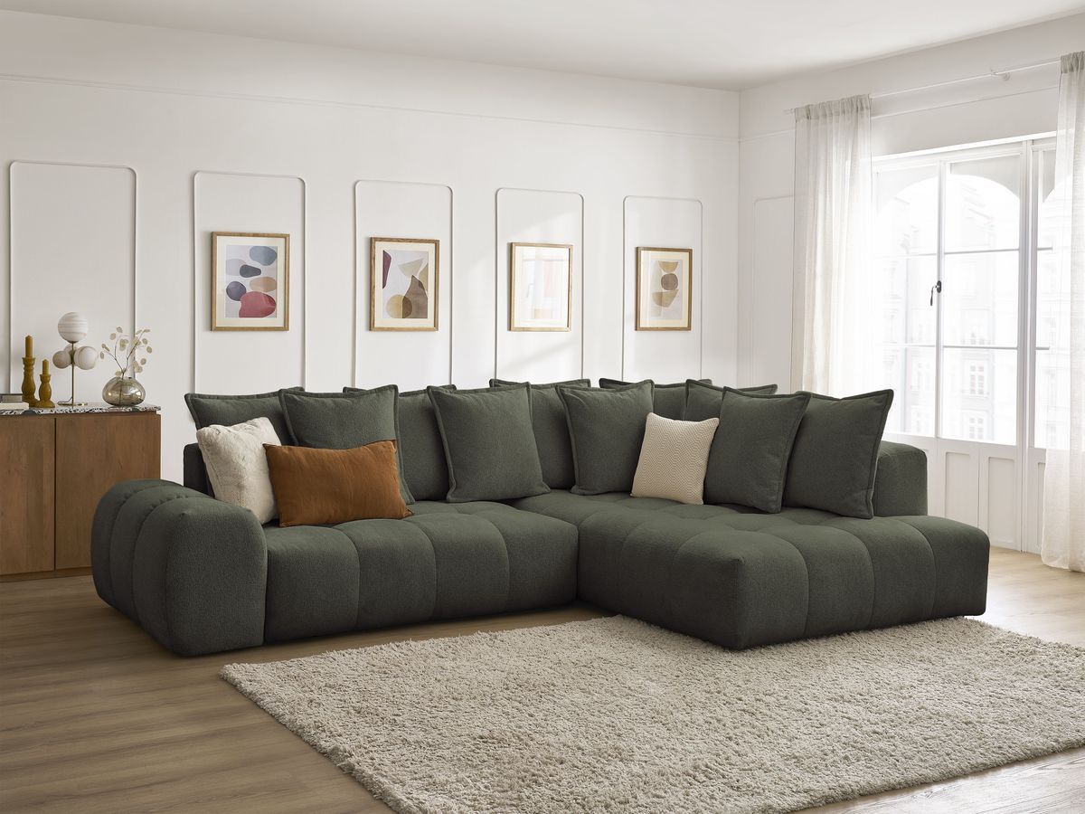 Canapé d'angle L convertible coffre EVEREST tissu chiné