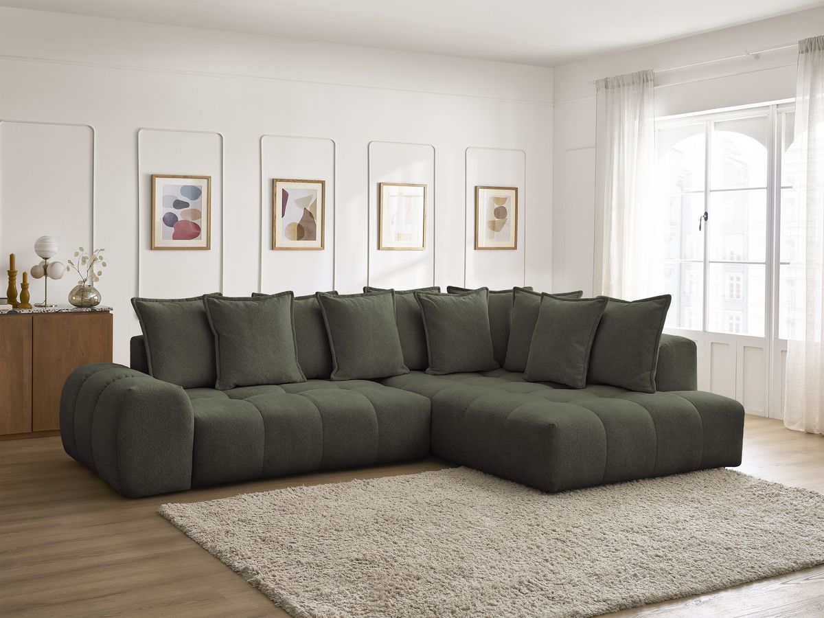 Canapé d'angle L convertible coffre EVEREST tissu chiné