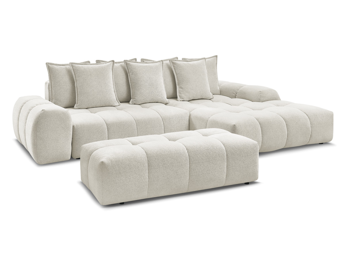 Canapé d'angle convertible coffre EVEREST tissu chiné avec pouf