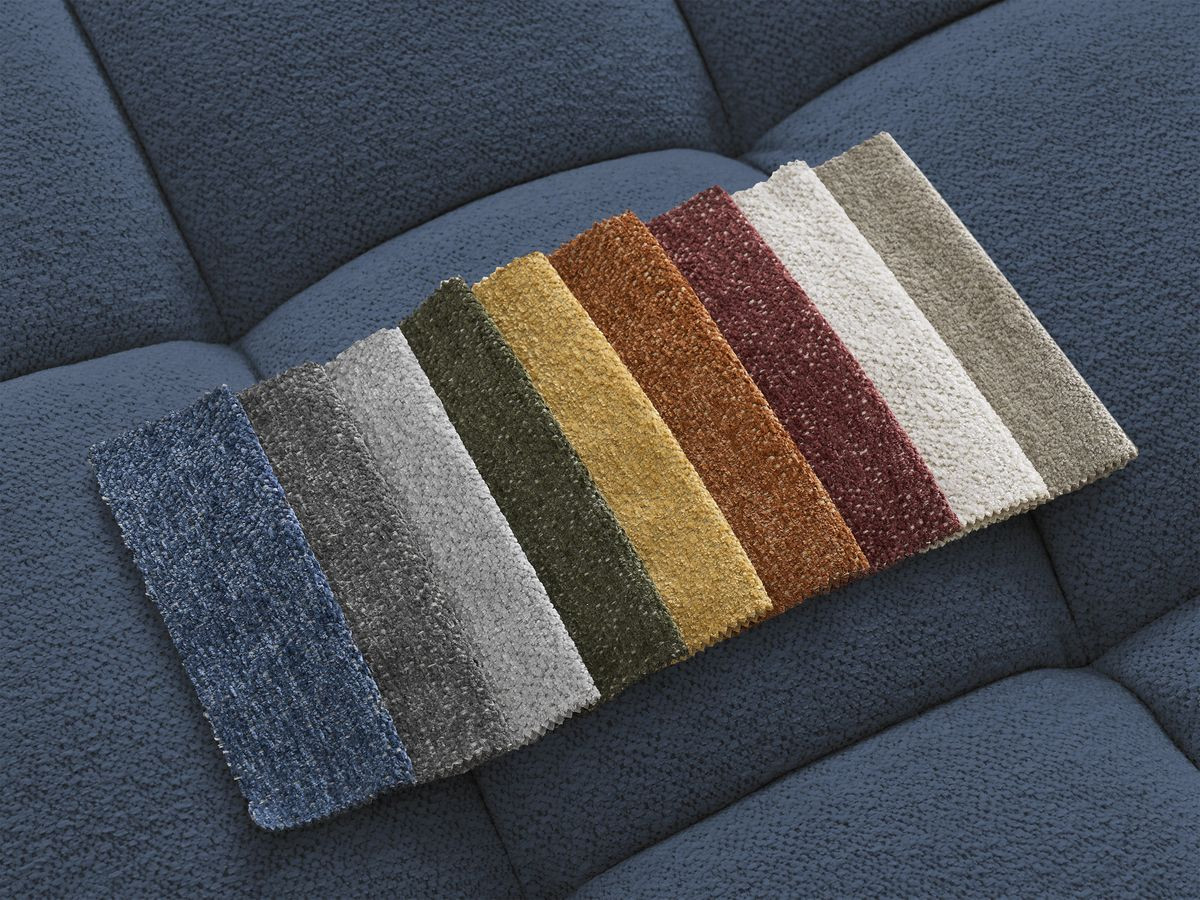 Canapé d'angle convertible coffre EVEREST tissu chiné avec pouf bleu foncé angle droit BOBOCHIC 4 places - Vue supplémentaire 2