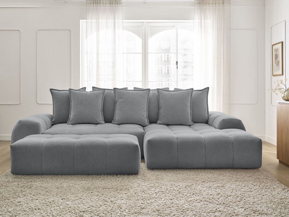 Canapé d'angle convertible coffre EVEREST tissu chiné avec pouf gris foncé angle droit BOBOCHIC 4 places - Vue supplémentaire 2