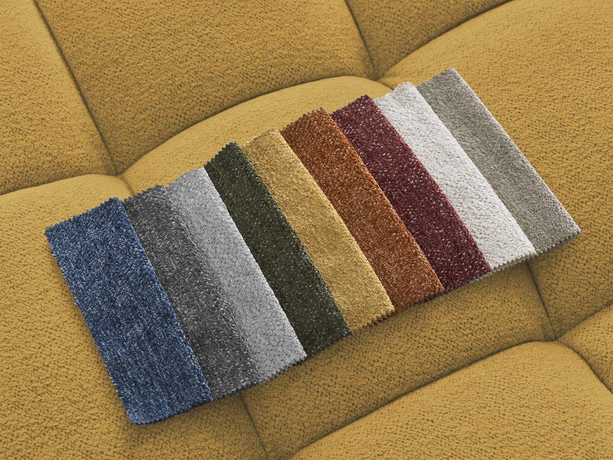 Canapé d'angle convertible coffre EVEREST tissu chiné avec pouf jaune angle droit BOBOCHIC 4 places - Vue supplémentaire 2