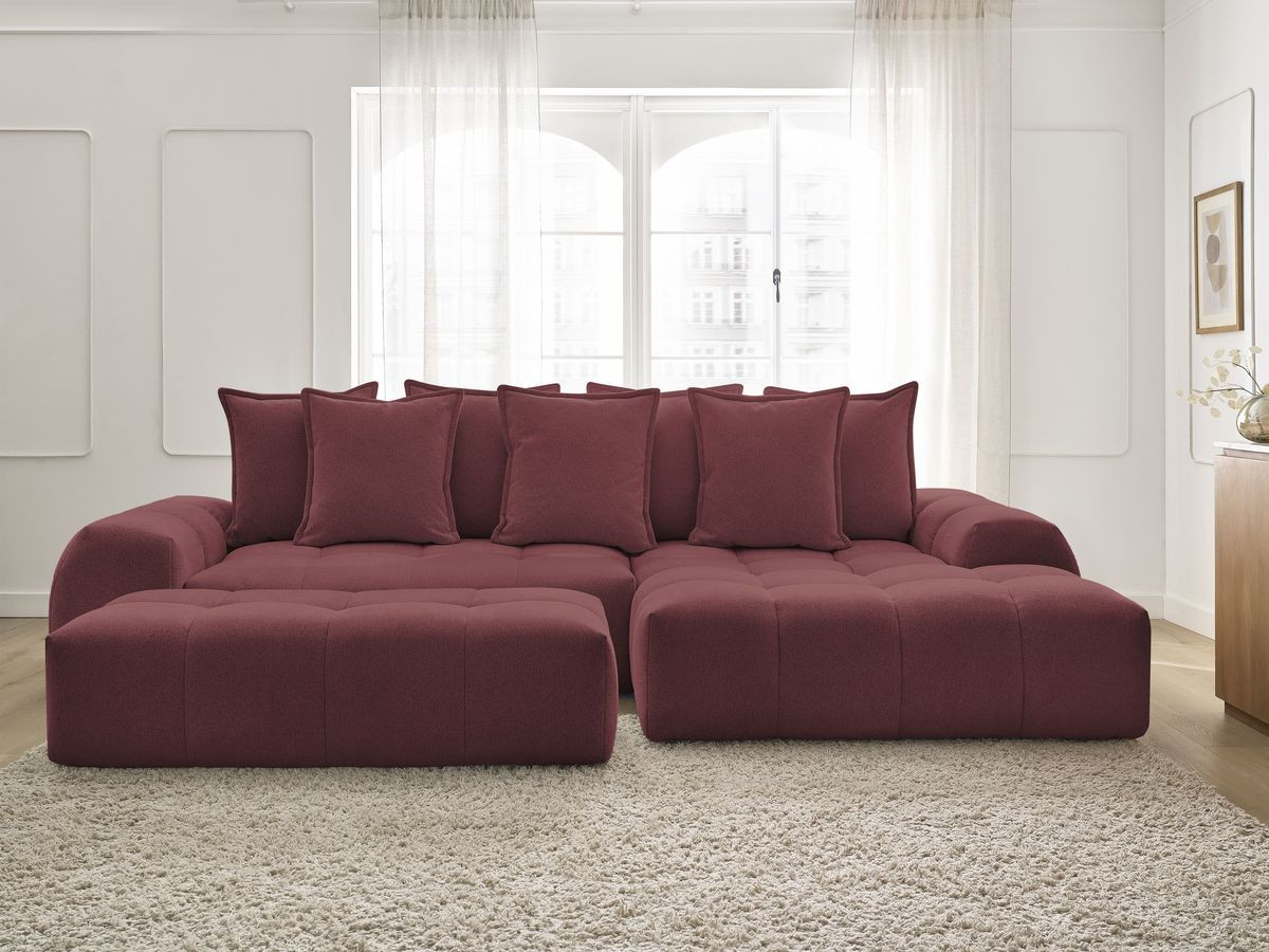 Canapé d'angle convertible coffre EVEREST tissu chiné avec pouf rouge angle droit BOBOCHIC 4 places - Vue supplémentaire 3