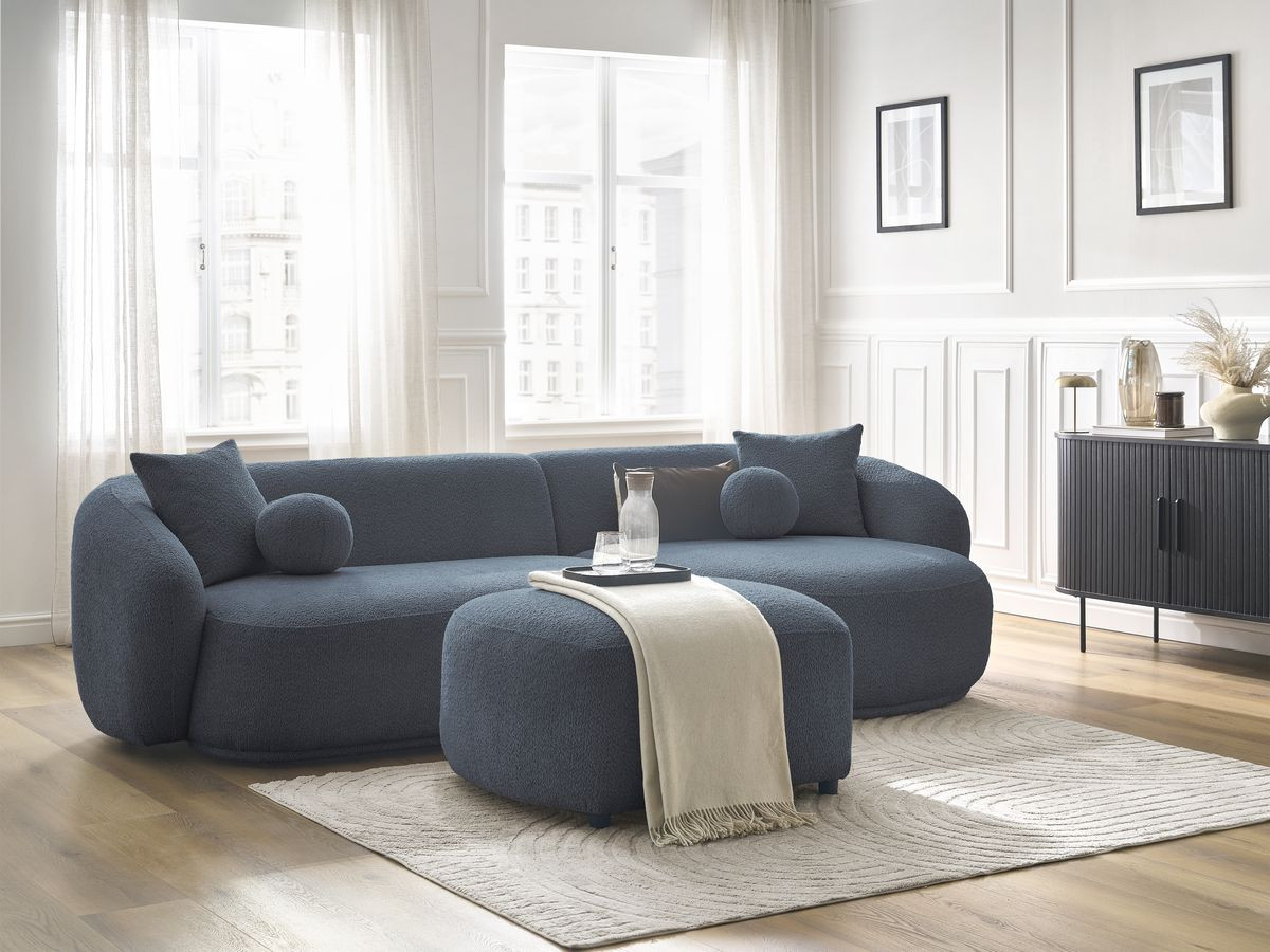 Canapé d'angle ASHLEY avec pouf bleu foncé