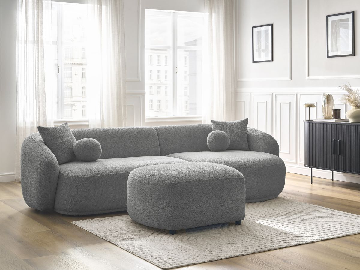 Canapé d'angle ASHLEY avec pouf gris clair — vue 6