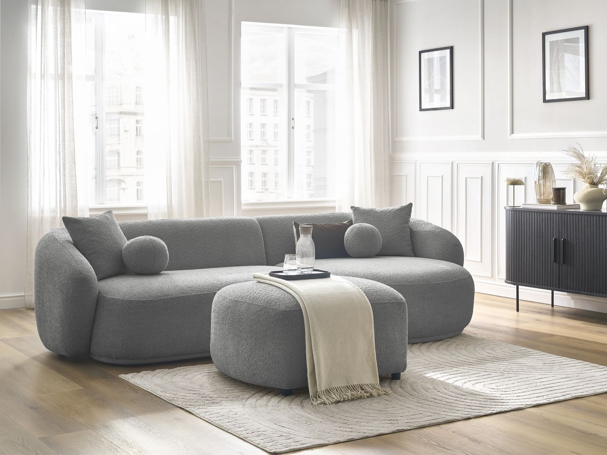 Canapé d'angle ASHLEY avec pouf gris clair