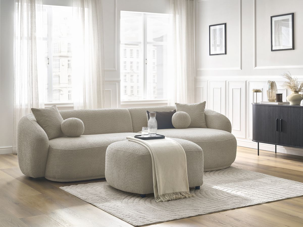 Canapé d'angle ASHLEY avec pouf taupe