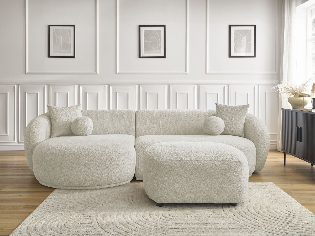 Canapé d'angle fixe ASHLEY avec pouf beige angle gauche BOBOCHIC 4 places - Vue supplémentaire 3