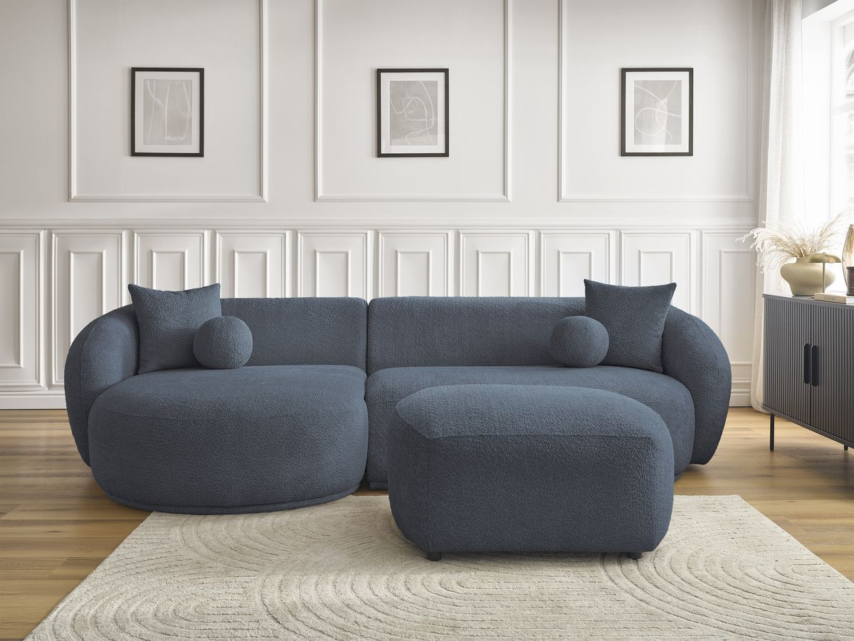 Canapé d'angle fixe ASHLEY avec pouf bleu foncé angle gauche BOBOCHIC 4 places - Vue supplémentaire 3