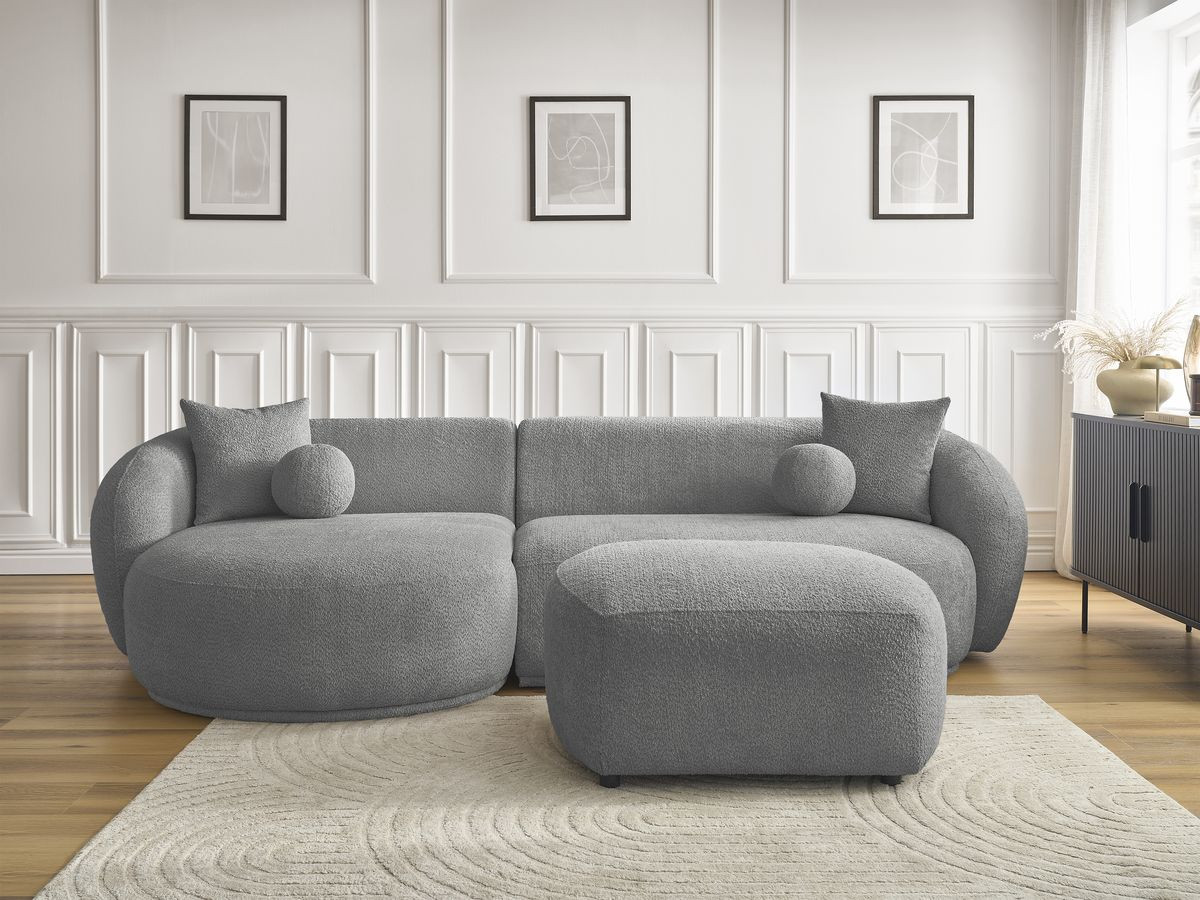 Canapé d'angle fixe ASHLEY avec pouf gris clair angle gauche BOBOCHIC 4 places - Vue supplémentaire 3