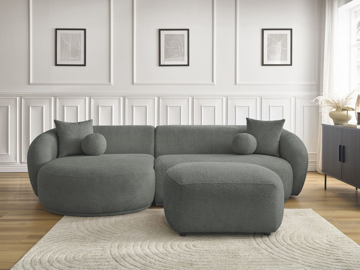 Canapé d'angle fixe ASHLEY avec pouf gris foncé angle gauche BOBOCHIC 4 places - Vue supplémentaire 3