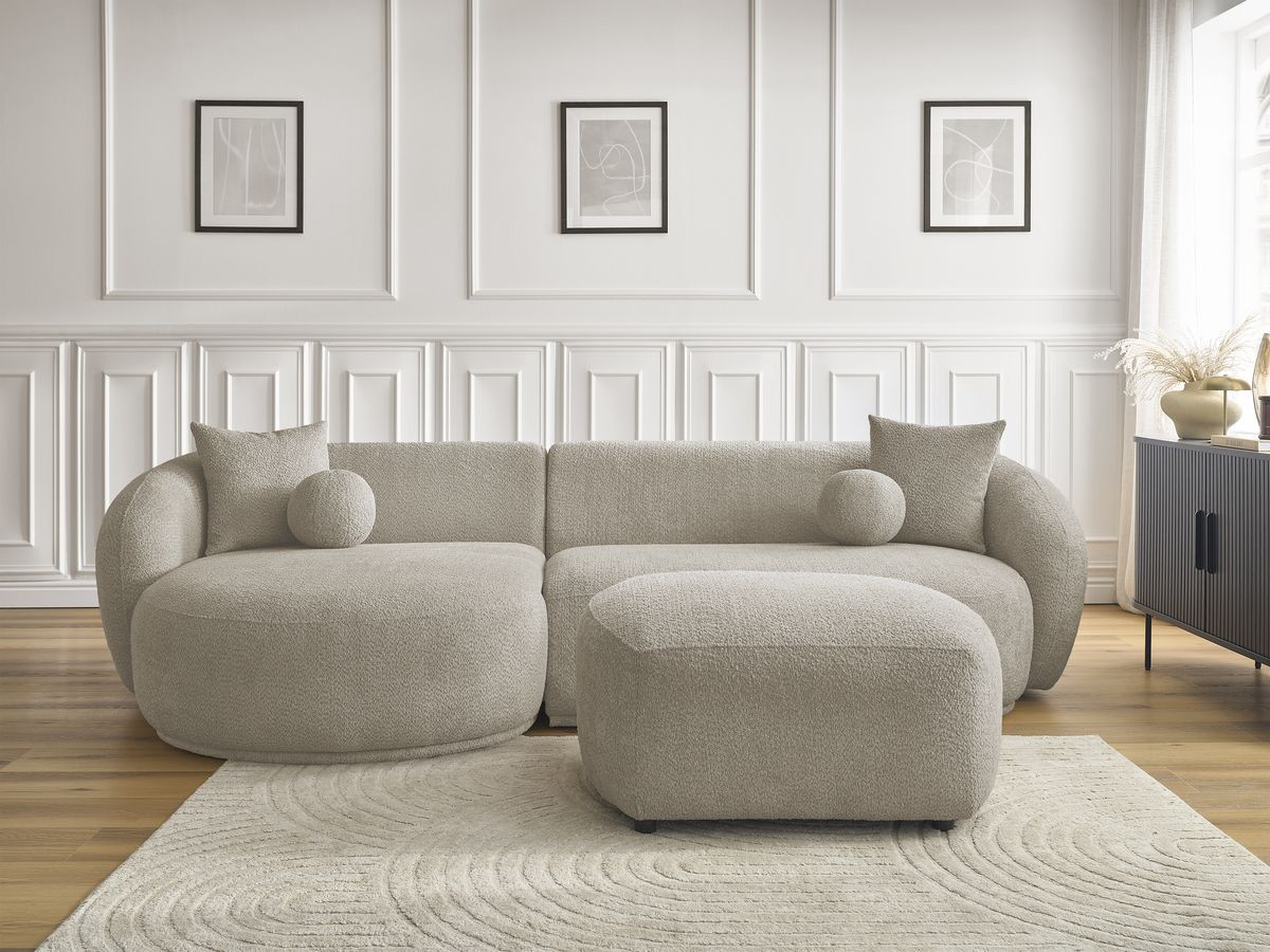 Canapé d'angle fixe ASHLEY avec pouf taupe angle gauche BOBOCHIC 4 places - Vue supplémentaire 3