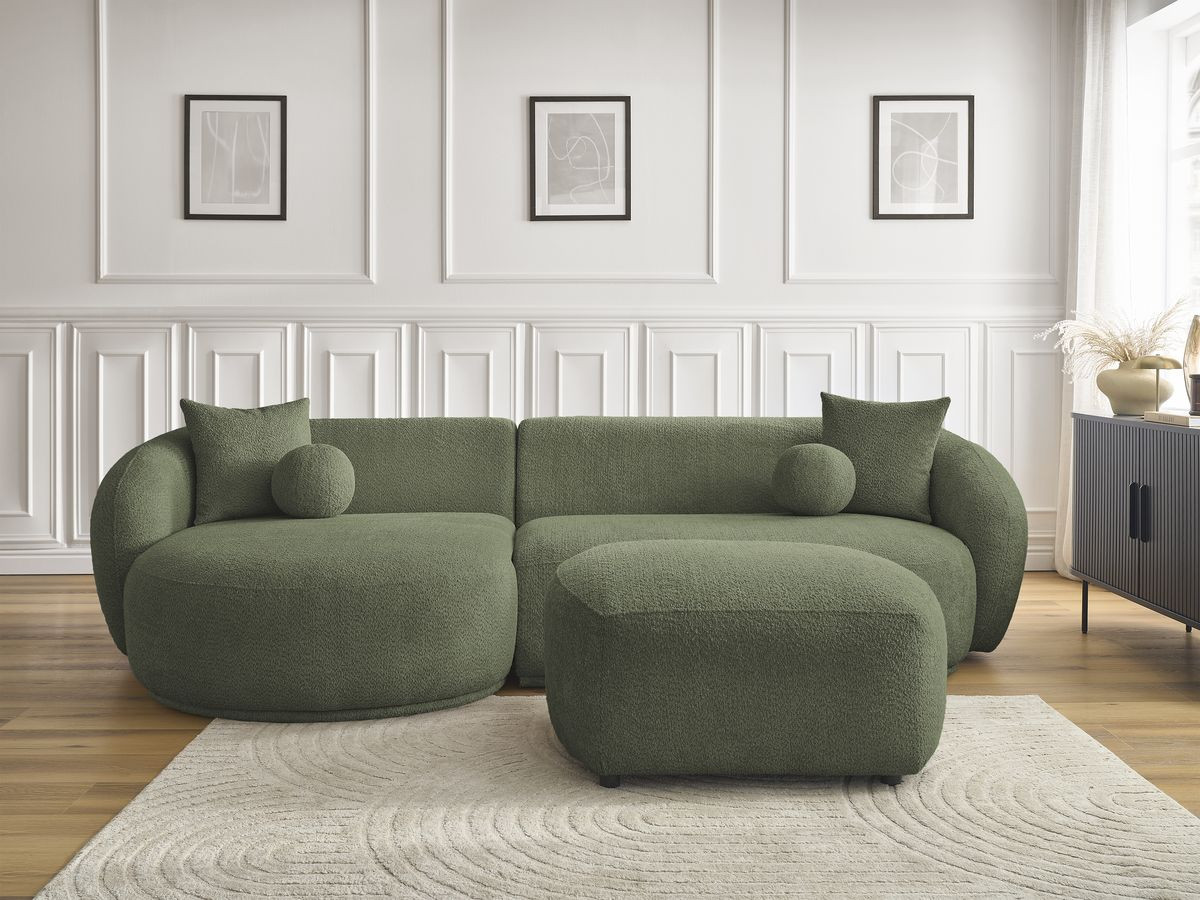 Canapé d'angle fixe ASHLEY avec pouf vert angle gauche BOBOCHIC 4 places - Vue supplémentaire 3