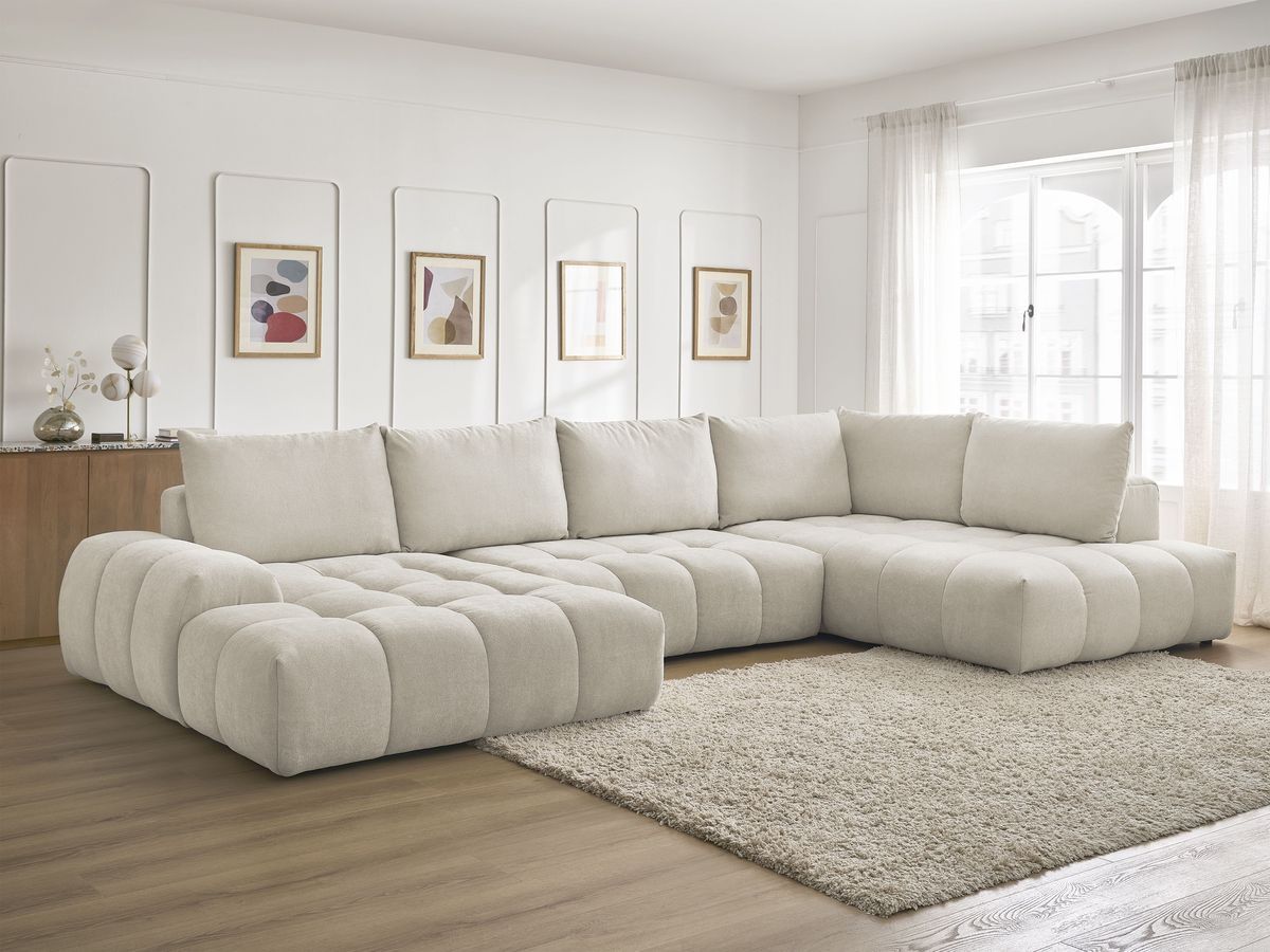 Canapé panoramique convertible coffre EVEREST tissu texturé