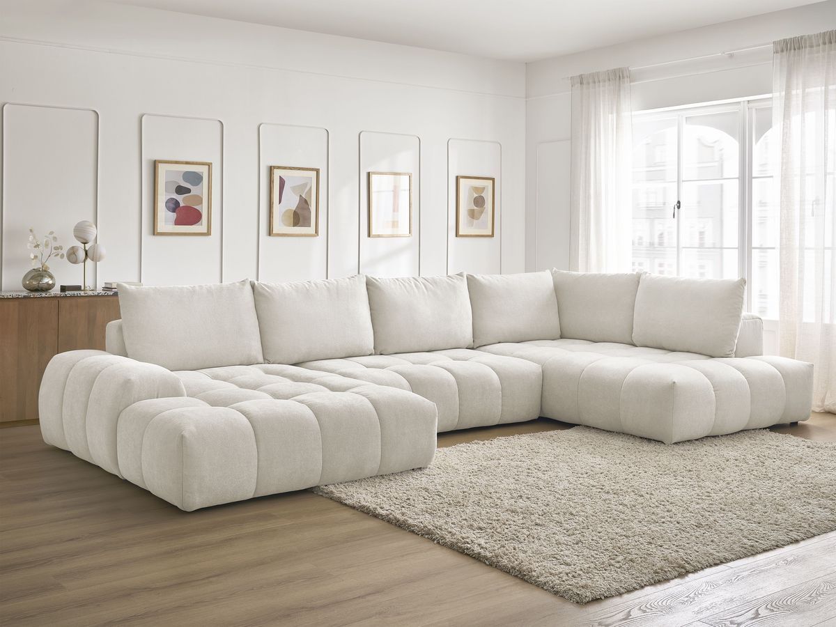 Canapé panoramique convertible coffre EVEREST tissu texturé