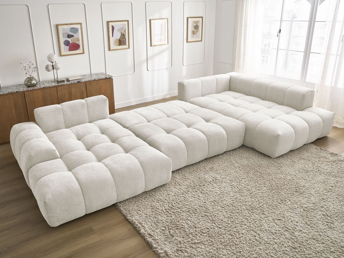 Canapé panoramique convertible coffre EVEREST tissu texturé