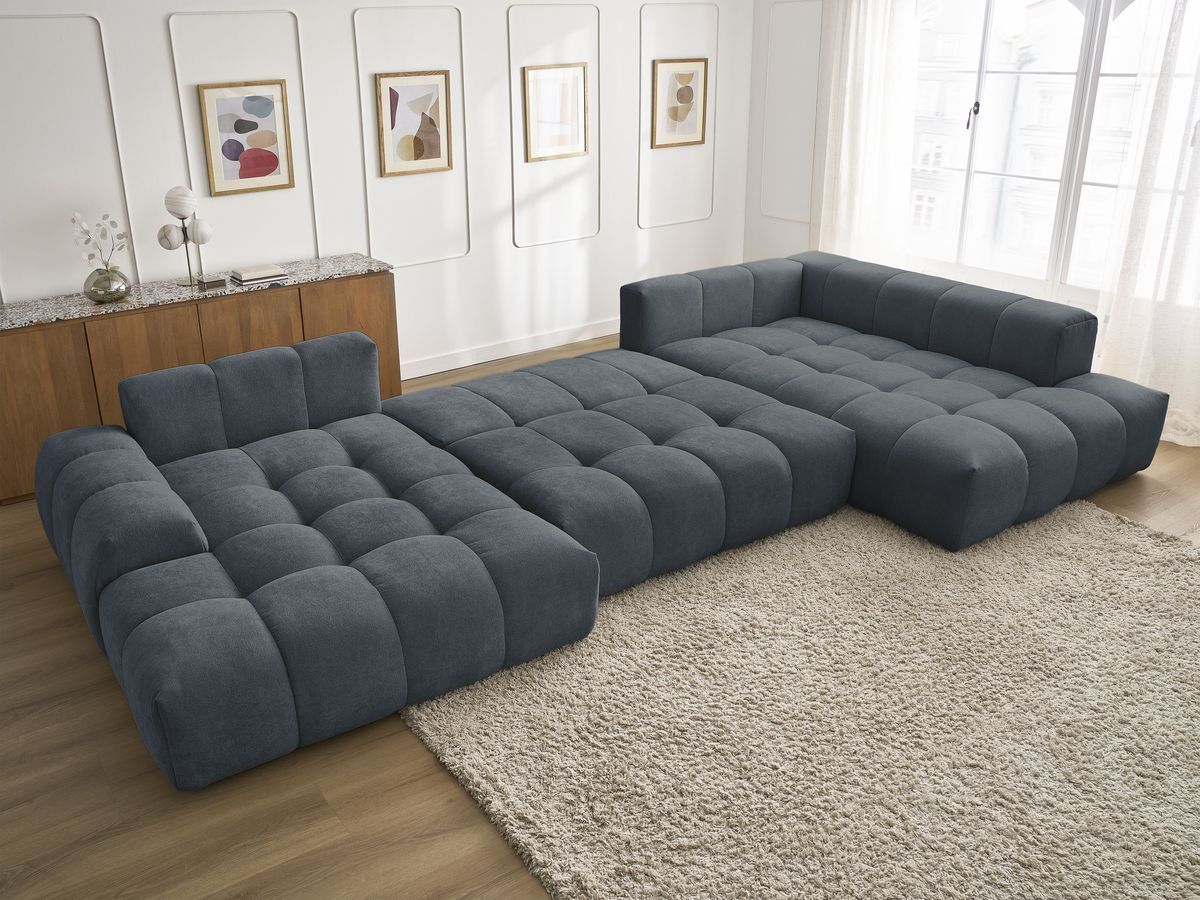 Canapé panoramique convertible coffre EVEREST tissu texturé