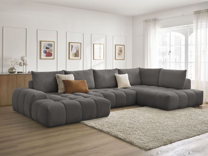 Canapé panoramique convertible coffre EVEREST tissu texturé