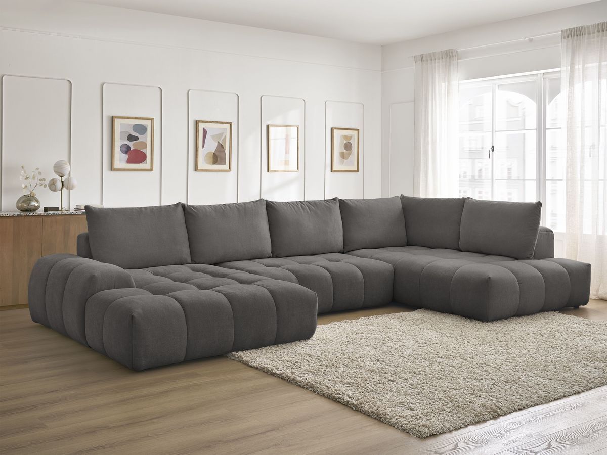 Canapé panoramique convertible coffre EVEREST tissu texturé