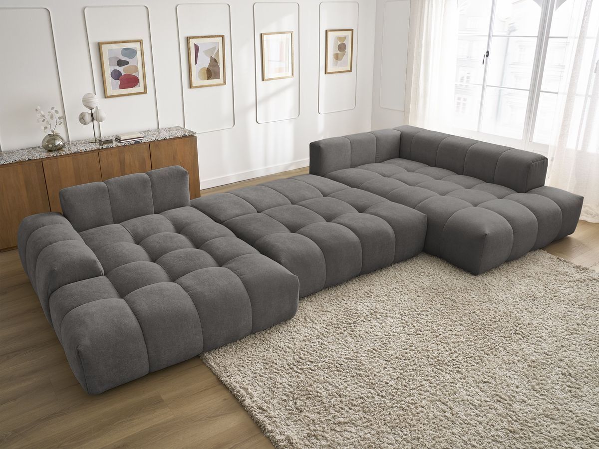 Canapé panoramique convertible coffre EVEREST tissu texturé
