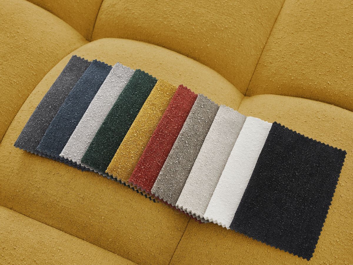 Canapé d'angle fixe EVEREST tissu chiné - Orange - Angle droit - 10 coussins