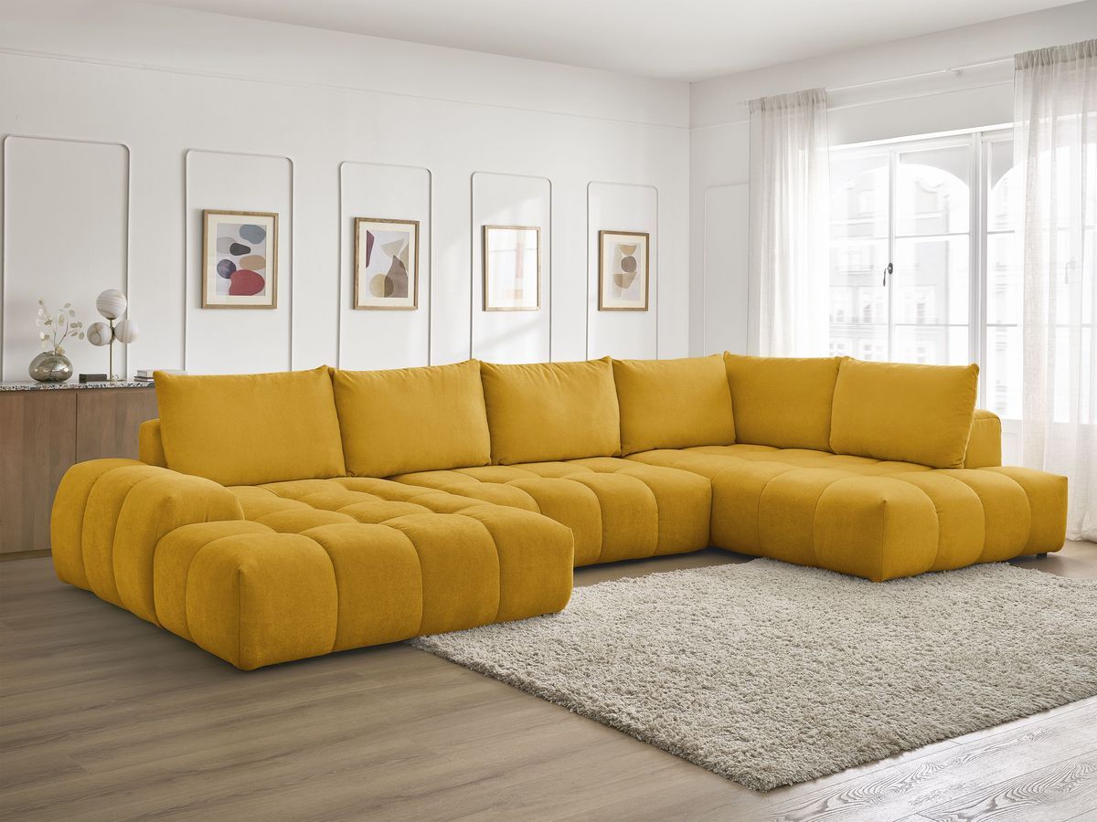 Canapé d'angle fixe EVEREST tissu chiné - Orange - Angle droit - 10 coussins