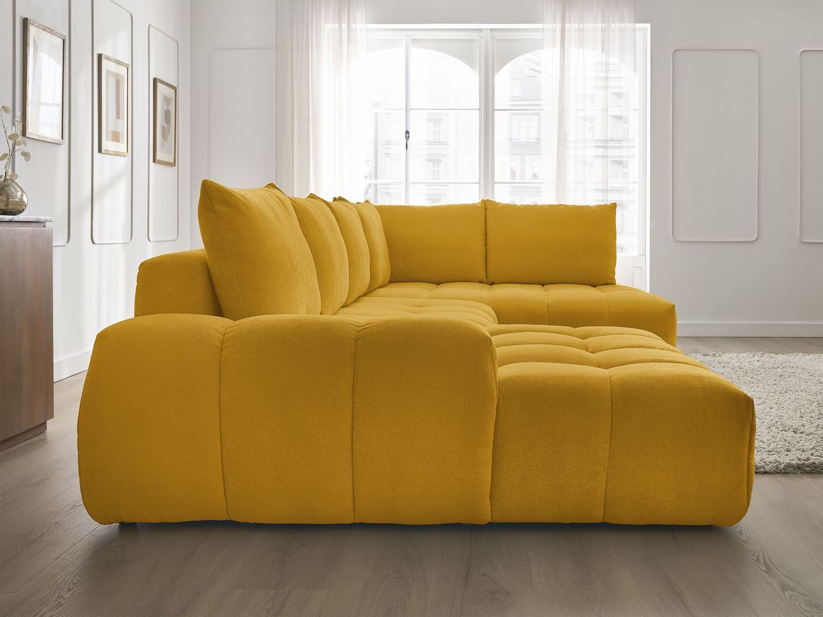 Canapé d'angle fixe EVEREST tissu chiné - Orange - Angle droit - 10 coussins